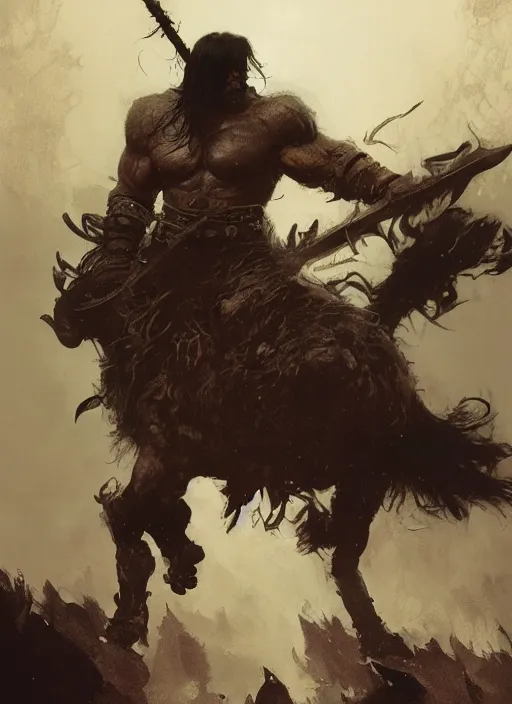 Image similar to conan the barbarian, intricate, elegant, highly detailed, vivid colors, john park, frazetta, sparth, ruan jia, jeffrey catherine jones