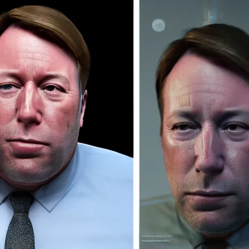 Image similar to hyperrealistic dslr film still of info wars alex jones crying, stunning 8 k octane comprehensive 3 d render, inspired by istvan sandorfi & greg rutkowski & unreal engine, perfect symmetry, dim volumetric cinematic lighting, extremely hyper - detailed, incredibly real lifelike attributes & texture, intricate, masterpiece, artstation, 8 k 8 5 mm f 1. 4