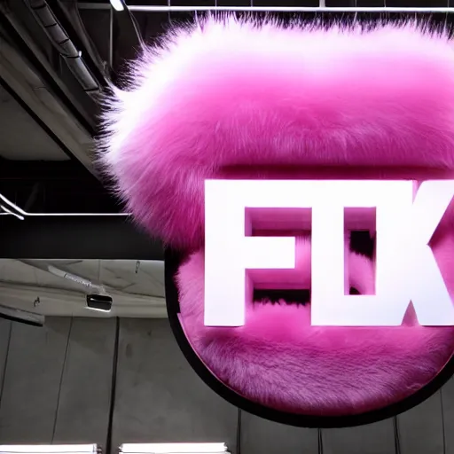 Prompt: nike logo made of very fluffy pink faux fur placed on reflective surface, professional advertising, overhead lighting, heavy detail, realistic by nate vanhook, mark miner