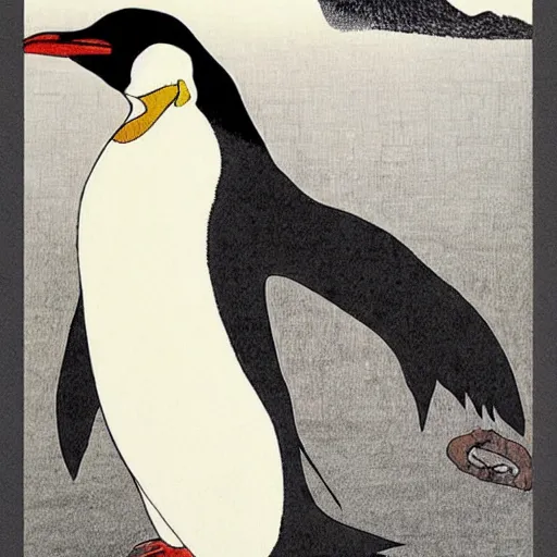 Prompt: oppressive penguin artistic illustration, concept art by takato yamamoto
