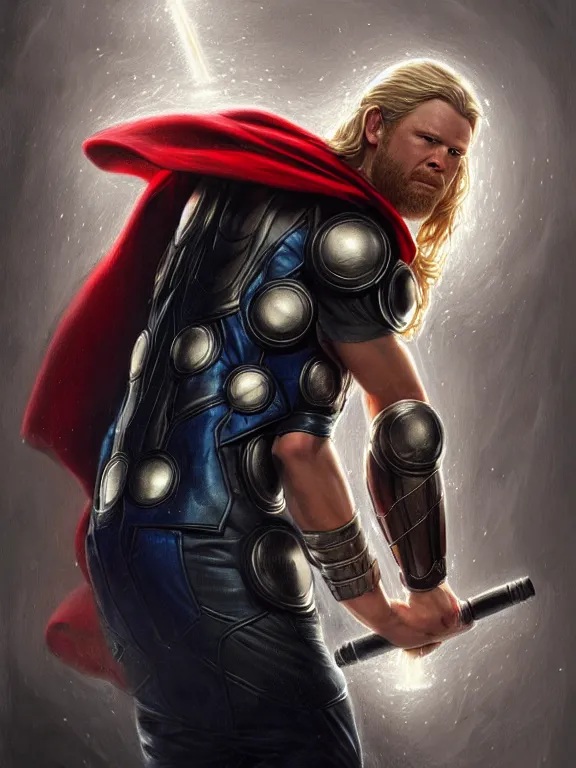Prompt: thor with his hammer, screwdriver and ratchet set, digital painting, extremely detailed, 4 k, intricate, brush strokes, mark arian, artgerm, bastien lecouffe - deharme