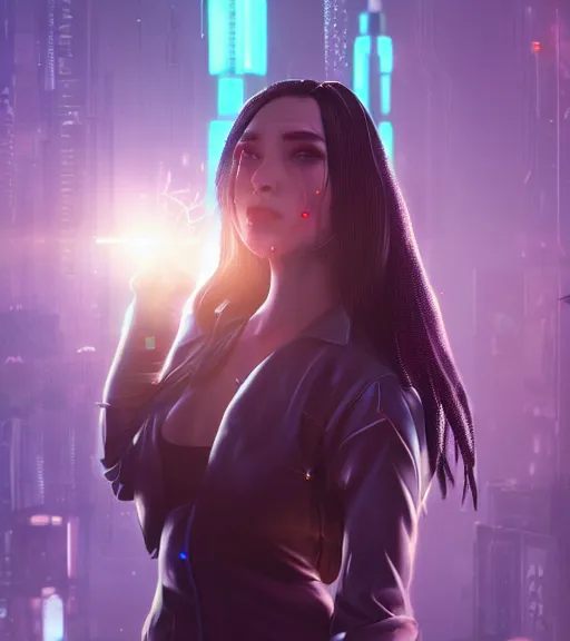 Image similar to a cyberpunk woman with a sparkling sphere in the neck, hyperrealistic, cyber world, ambient lighting, concept art, hyper - detailed, smooth, octane, ray tracing, cinematic, high quality