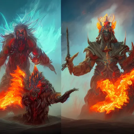 Image similar to three gods emerging from the ashes of a battleground in flames, digital art, high resolution, trending on artstation, Tyson Murphy, Mike Azevedo W- 1024