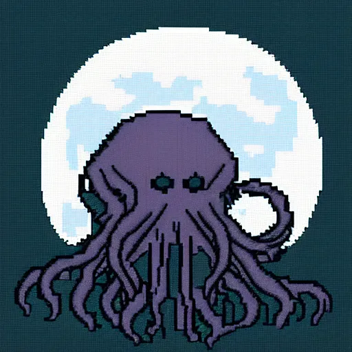 Prompt: “ pixel art of cthulhu, ominous, moonlight ”