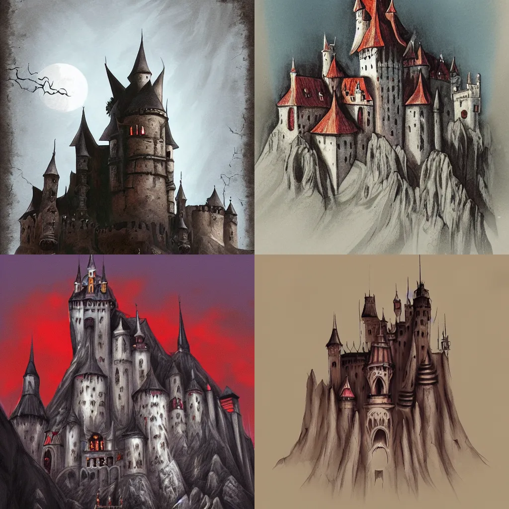 Prompt: count dracula castle fantasy art concept art