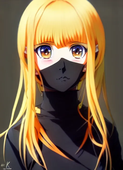 Prompt: anime portrait of a beautiful blonde, yellow - orange eyes, ilya kuvshinov, black clothing, anime, pixiv top monthly, trending on artstation, cinematic, danbooru, zerochan art, kyoto animation