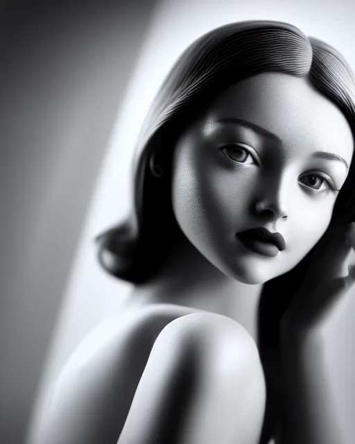 Image similar to black and white dreamy young beautiful female artificial intelligence, cinematic, rim light, photo - realistic, elegant, high detail, 8 k, masterpiece, photo taken in 1 9 3 0