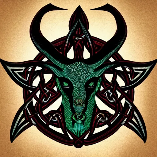 Image similar to Baphomet , celtic art style, trending on Artstation