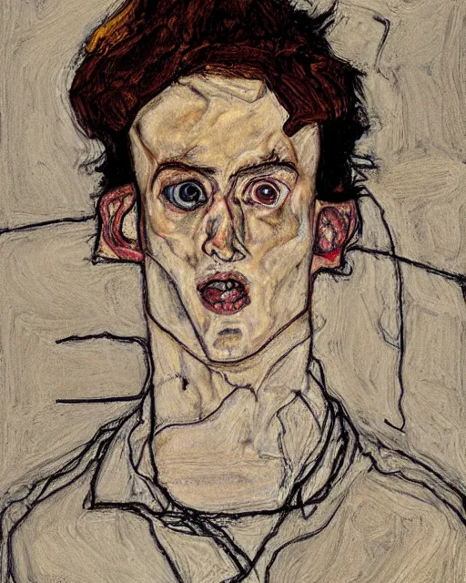 Image similar to portrait of morty by egon schiele in the style of greg rutkowski