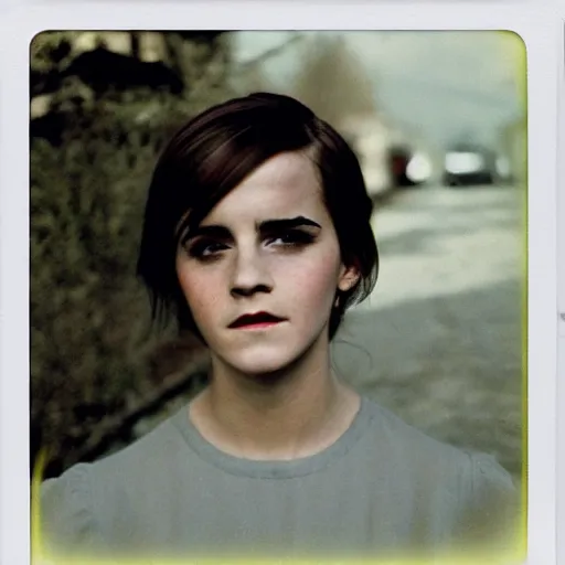 Prompt: color polaroid of Emma Watson in movie Stalker by Andrei Tarkovsky