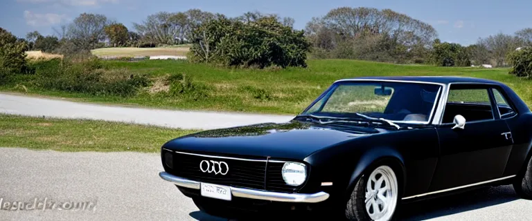 Prompt: all black audi camaro b 1 ( 1 9 6 7 ), restomod, establishing shot