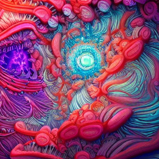 Image similar to Face of a Alien Deity, corals, plume made of fractals, extremly detailed digital painting, in the style of android jones, artwork of a futuristic artificial intelligence superstar, mystical colors, rim light, beautiful lighting, 8k, stunning scene, raytracing, octane, under water visual distortion, trending on artstation