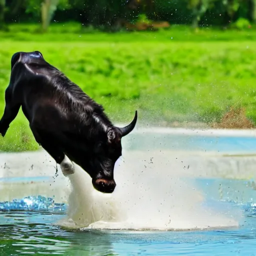 Prompt: a moomoo doing a boingboing over the splish splash