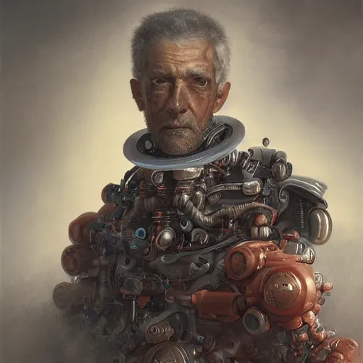 Prompt: Ultra detailed, 4K Portrait of a Cyborg men by Rachel Ruysch