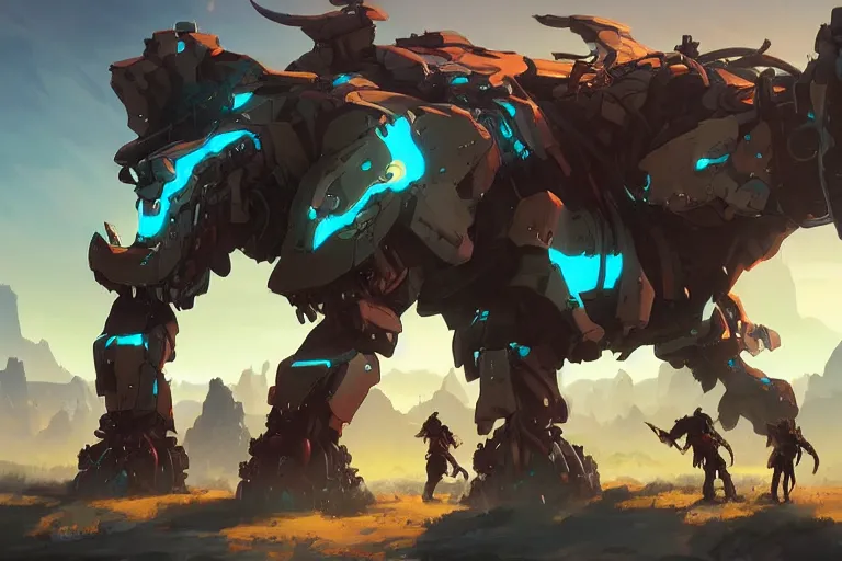 Image similar to grimhorn fanghorn machine mecha animal beast robot of horizon forbidden west horizon zero dawn bioluminiscence, behance hd by jesper ejsing, by rhads, makoto shinkai and lois van baarle, ilya kuvshinov, rossdraws global illumination