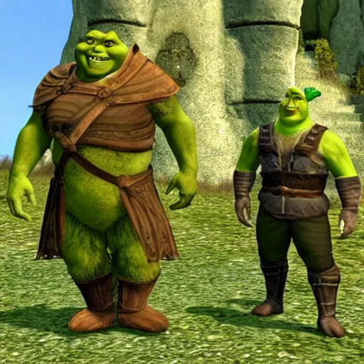 Prompt: shrek in the elder scrolls oblivion