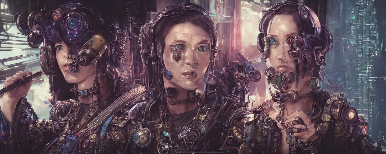 Image similar to portrait of a cyberpunk steampunk dieselpunk sci-fi cyborg, third person, D&D, sci-fi fantasy, intricate, hologram colors , highly detailed, art by Range Murata, highly detailed, isometric 3d, octane render, bright colors, digital painting, trending on artstation, sharp focus, illustration style of Stanley Artgerm,