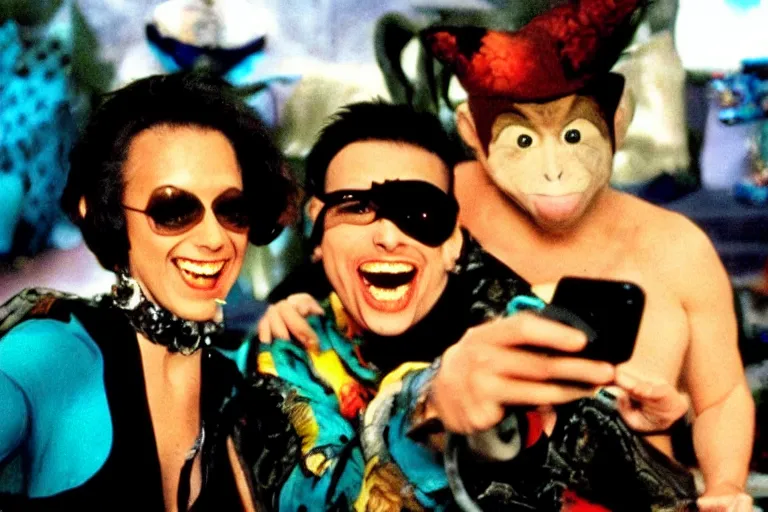 Image similar to taking a selfie with monkeybone, scene from monkeybone 2001