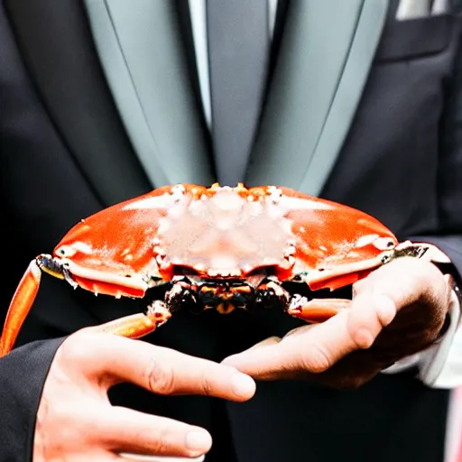 Prompt: crab in black suite