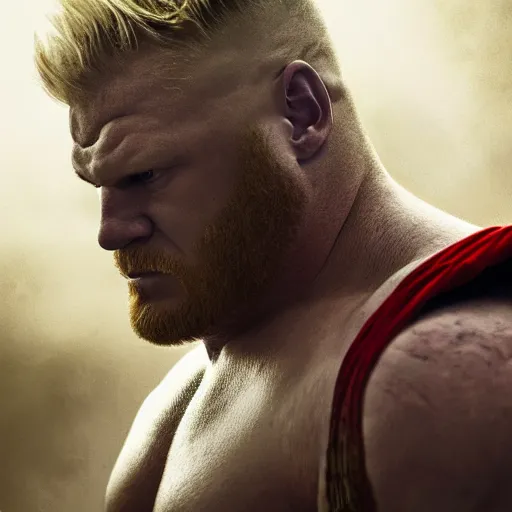 Prompt: brock lesnar as thor odinson, artstation hall of fame gallery, editors choice, #1 digital painting of all time, most beautiful image ever created, emotionally evocative, greatest art ever made, lifetime achievement magnum opus masterpiece, the most amazing breathtaking image with the deepest message ever painted, a thing of beauty beyond imagination or words, 4k, highly detailed, cinematic lighting