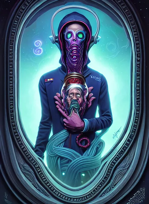 Prompt: cosmic lovecraft ransom hero portrait, pixar style, by tristan eaton stanley artgerm and tom bagshaw.