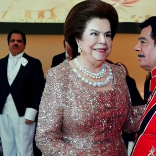 Prompt: Reina Isabel II conoce a Juan Gabriel