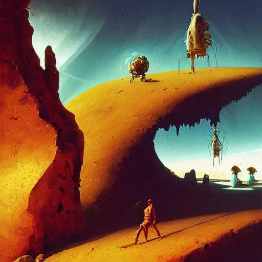 Image similar to A fresco painting of a nomadic wanderer traversing a corrupted futuristic crystal desert by Jacek Yurka, Kelly Freas, Filip Hodas, Paul Lehr, Dan Mumford, Max Ernst, Roger Dean