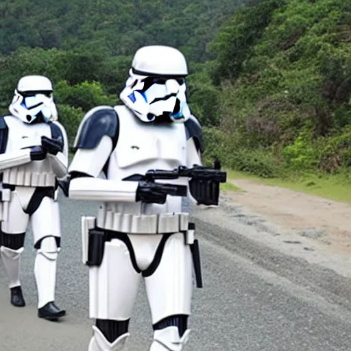 Image similar to storm troopers vacationing in thailand, photoreal