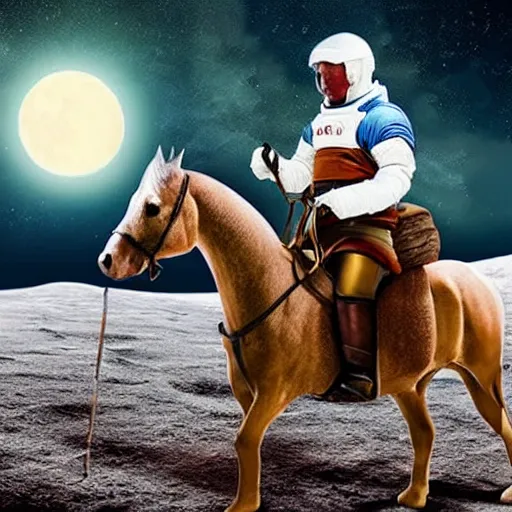 Image similar to walter white riding a horse on the moon