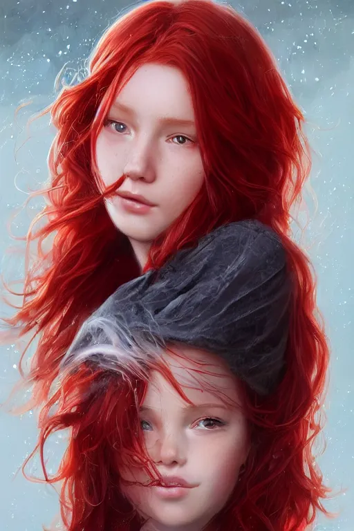 Prompt: beautiful cute red haired joyful and playful 1 9 year old teen, full portrait, long hair, sci - fi, fantasy, intricate, elegant, digital painting, artstation, concept art, smooth, sharp focus, 8 k frostbite 3 engine, ultra detailed, art by artgerm and greg rutkowski and magali villeneuve