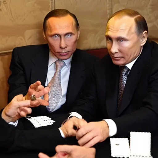 Prompt: a photo of Berlusconi play poker with Putin