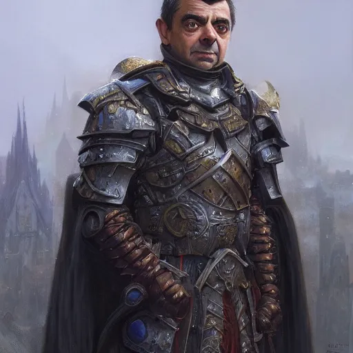 Prompt: rowan atkinson as a realistic fantasy d & d knight, closeup portrait art by donato giancola and greg rutkowski, realistic face, digital art, trending on artstation