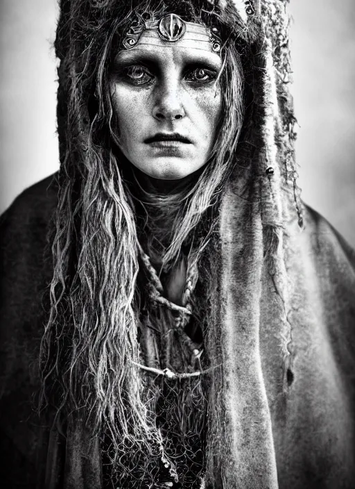 Prompt: Award winning Editorial photo of a medieval Native Female Liechtensteiners with incredible hair and beautiful hyper-detailed eyes wearing traditional garb by Lee Jeffries, 85mm ND 5, perfect lighting, gelatin silver process