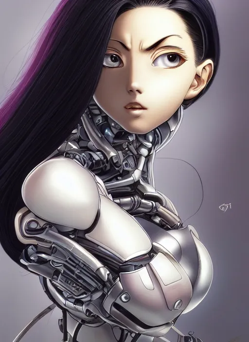 Image similar to portrait of Alita by Yukito Kishiro, biomechanical, hyper detailled, trending on artstation