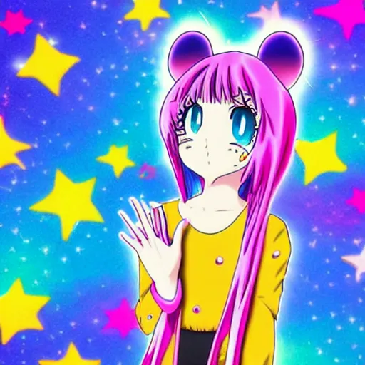 Image similar to anime in the style of lisa frank