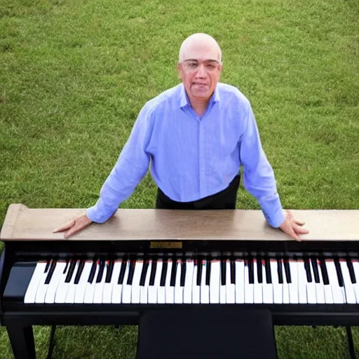 Image similar to terry silver playing a large piano with his feet