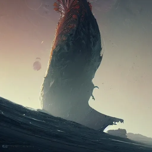 Image similar to gigantic creature on surface of venus, sparth style, fantasy. detailed. sharp focus. trending on artstation. artist greg rutkowski