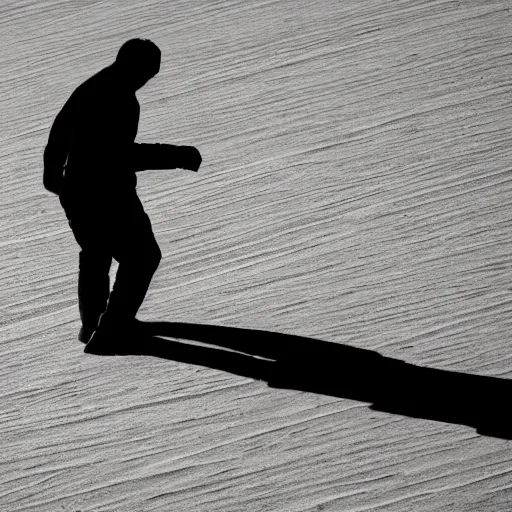 Image similar to solitary figure casting parallel shadows on a dusty white plane