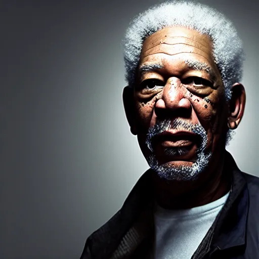 Prompt: photo of Morgan Freeman The Flash, in the style of Peter Lindbergh, white fog, key lighting, octane render