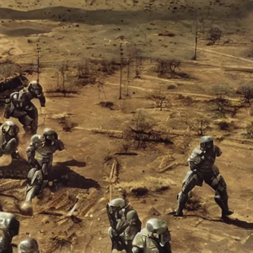 Image similar to halo spartans in world war 2, old movie, dramatic, detailed, colorized, recolor, old movie scene, 1 9 4 0 france