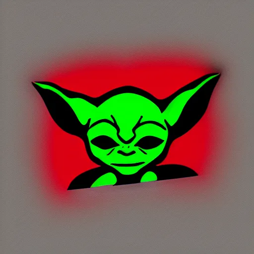 Prompt: abstract logo drawing of black and red baby yoda with black background, high contrast, 4k