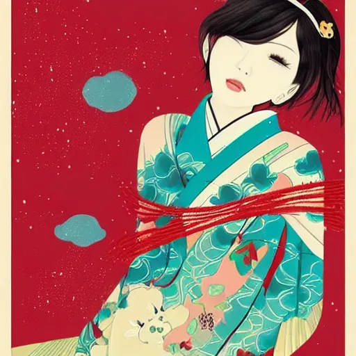 Image similar to japanese digital illustration poster, vivienne shao, colourful, pinterest,