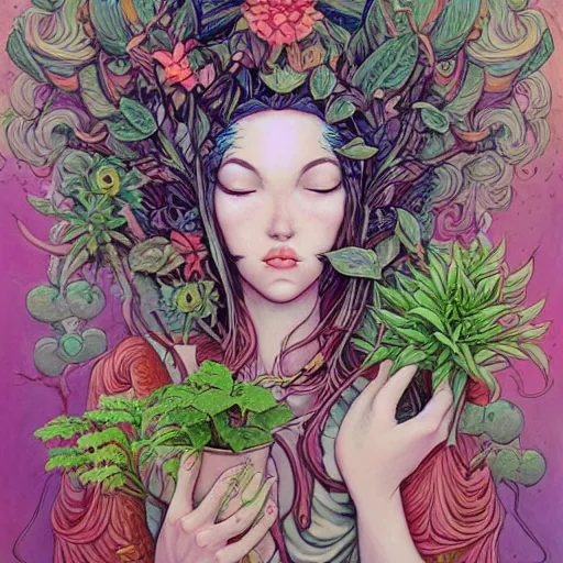 Image similar to goddess of plant medicine art by james jean and art by loish highly detailed painting trending on arstation vivid colors earth spirit