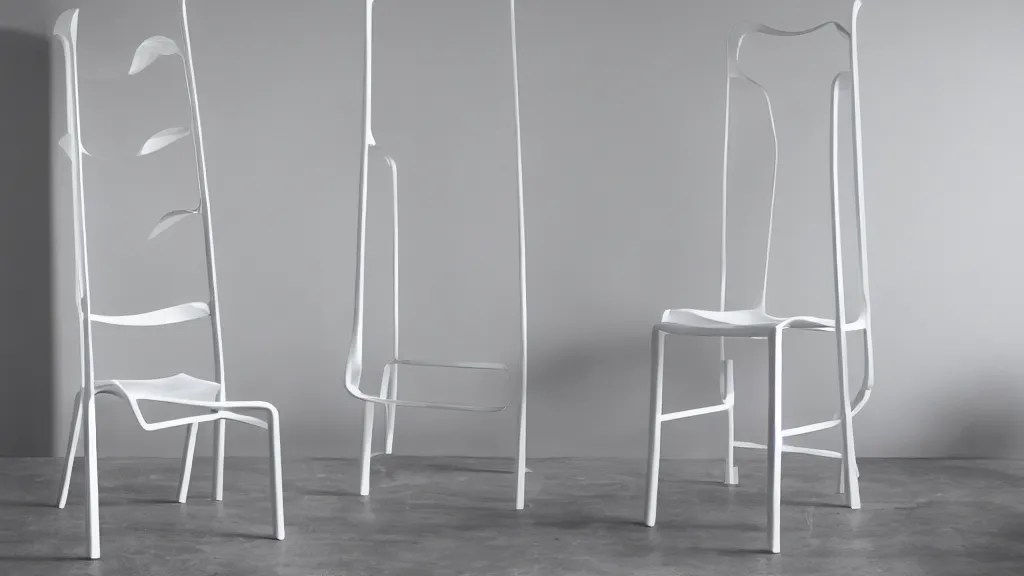 Image similar to a futuristic ladderback side chair in a white airy room