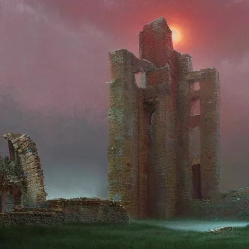 Prompt: an ancient ruins in style of Zdislaw Beksinski,National Geographic photograph Greg Rutkowski ArtStation, Deviantart HD screenshot