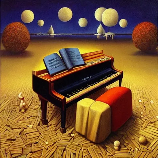 Image similar to a painting of a piano, a surrealist painting by jacek yerka, cgsociety, fantastic realism, surrealist, detailed painting