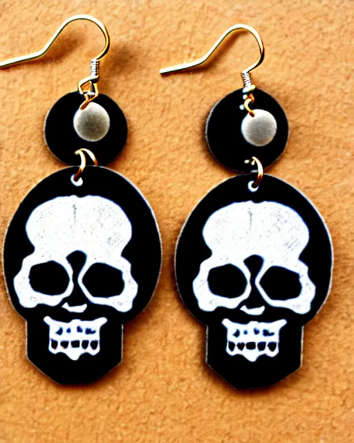 Prompt: spooky cartoon skull, 2 d lasercut earrings, in the style of corbin