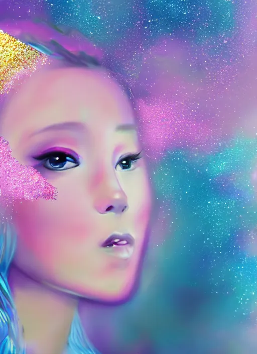 Prompt: flowing glitter princess, pastel texture, matte painting hyperpop portrait trending on pixiv