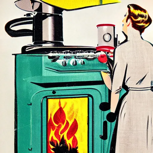 Image similar to 5 0 s illustration for a nuclear powered stove, painterly