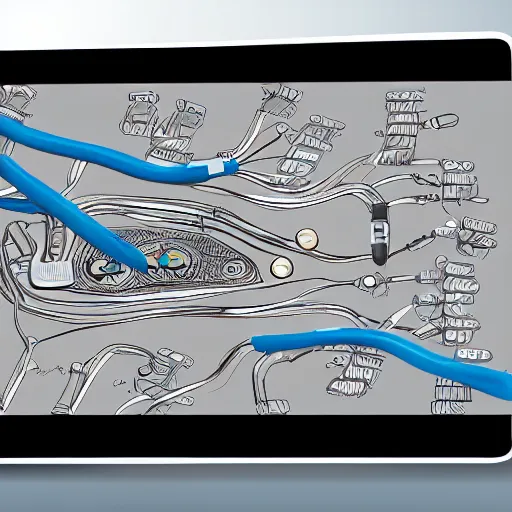 Image similar to gray's anatomy illustration of an ipad complete with detailed circuitry